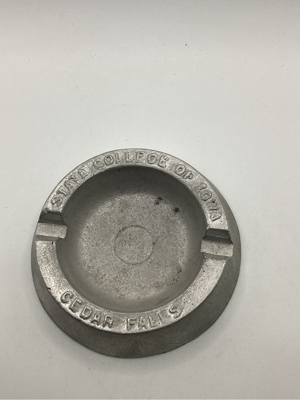 Vtg cast metal souvenir ashtray from State College of Iowa in Cedar Falls